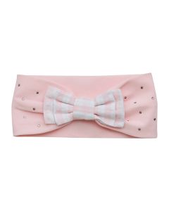 A'Dee Little A Summer Bloom 'Genesis' Pale Pink Checked Headband With Bow