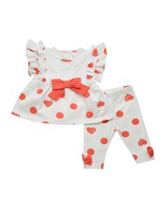 A'Dee Little A Pretty Polka 'Harlo' Bright White Legging Set With Coral Polka Dots And Bows