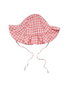 A'Dee Little A Pretty Polka 'Happy' Coral All Over Checked Print Sunhat With Ties