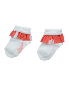 A'Dee Little A Pretty Polka 'Gracelyn' Frilly Ankle Socks With Coral Polka Dot Pattern