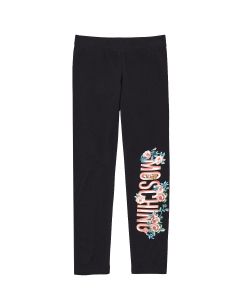 Moschino Kids Black Leggings with Floral Print Logo