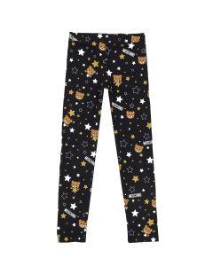 Moschino Kids Black and Gold Star And Teddy Print Leggings