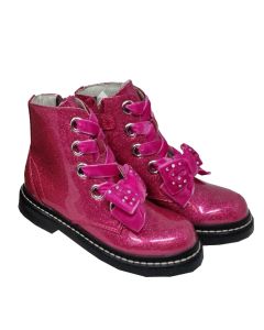 Lelli Kelly Girls "Fior Di Fiocco" Pink Glitter Boots With Velvet Bow