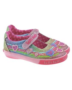 Lelli Kelly LK5072 Multi Glitter Rainbow Hearts Adjustable Dolly Shoes
