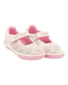 Lelli Kelly Girls Shimmering White "Aurora" Dolly Shoes With Heart Beading