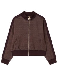 Michael Kors Girls Chocolate Brown Repeat Logo Zip-Up Jacket