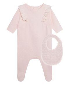 Michael Kors Baby Repeat Logo Pale Pink Sleepsuit & Bib Set