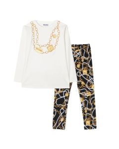 Moschino Girls Gold Neclace Ivory and Black Leggings Set