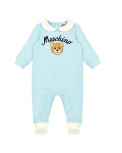 Moschino Baby Boys Blue Cotton Bouclé Teddy Bear Babygrow