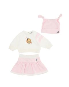 Monnalisa Baby Pink Girl Hat, Top And Skirt Bunny Set