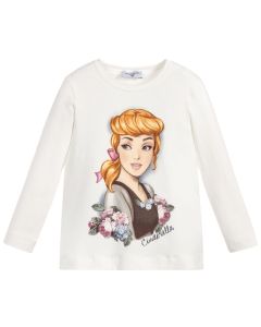 MONNALISA Girls Cream Cotton Disney Cinderella T-Shirt
