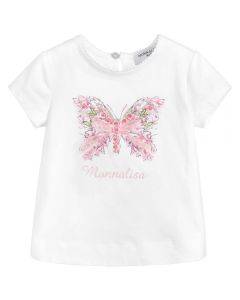 Monnalisa Bebé Girls White Cotton Butterfly T-Shirt