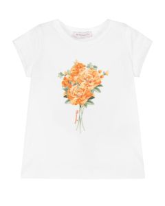 Monnalisa  Girls Ivory Orange Bouquet T-Shirt