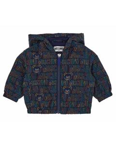 Moschino Baby Navy Blue Hooded Multi Coloured Logo Jacket