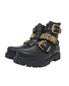 Moschino Kids-Teen Black Boots With Gold Accents