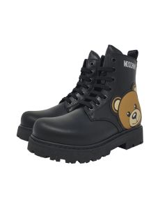 Moschino Kids-Teen Black Boots With Teddy Patch