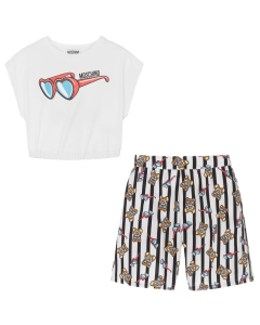 Moschino Girl&#039;s White Sunglasses Shorts Set