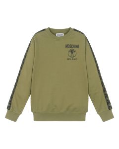 Moschino Kids Olive Green Cotton Sweatshirt with Logo on Sleeves
