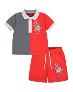 Mitch & Son A Summer Star 'Lawson' Red & Grey Polo Shirt And Short Set