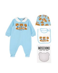 Moschino Baby Blue Cotton Three Bears Babygrow Set