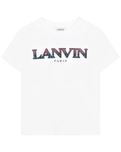 Lanvin White Cotton T-Shirt With Coloured Embroidered Logo