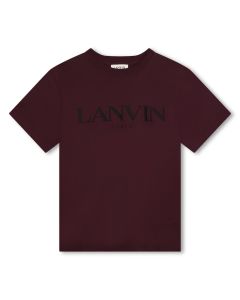 Lanvin Boys Burgundy Black Logo T-Shirt