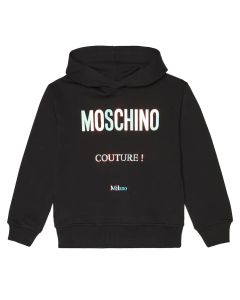 Moschino Kid  Black Cotton Metallic Logo Sweatshirt