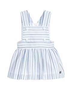 Paz Rodriguez Girl's Blue and White Striped Pinafore Dress