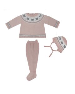 Martin Aranda Baby Pink Bonnet, Top And Trouser Set