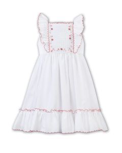 Sarah Louise Girls White Sleeveless Dress With Peach And Floral Embroidery
