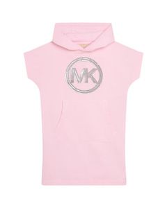 Michael Kors Girls Pink Shorts Sleeve Dress With Metallic Silver Logo