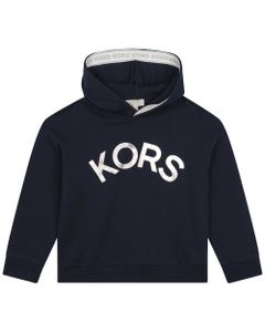 Michael Kors Girls Navy Blue Hooded Sweatshirt With Gold Logo