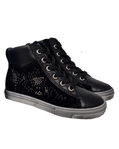 Richter Girls Black Leather And Suede High Tops Trainers With Side Gem Detail