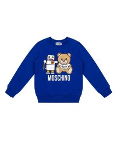 Moschino Kids Royal Blue Teddy And Robot Silver Logo Sweater 