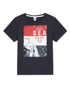 3Pommes Navy Blue Cotton Sea Race T-Shirt