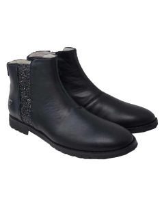 Step 2Wo Girls Black Leather Boots With Glitter Stripe