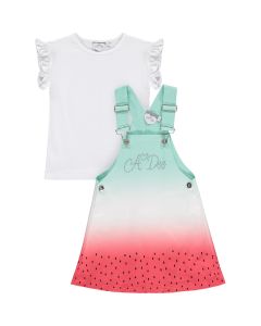 A Dee Mint And Watermelon 'ELLIE' Dungaree Set