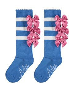 A'Dee Tropical Dreams 'Winslow' Blue Knee High Socks With Pink Bow