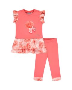 A'Dee Garden Party 'Ying' Coral Legging Set With Rose Frill Detail