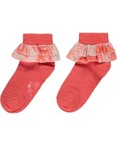 A'Dee Garden Party 'Yumi' Coral Ankle Socks With Rose Print Frill