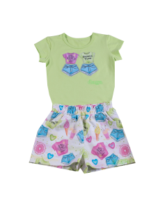Daga Girls Green T-shirt With Appliqué Design And All-Over Print Shorts Set