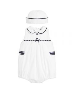 Sarah Louise Baby Girl's White And Navy Shortie