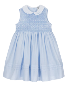 Sarah Louise Girls Blue Sleeveless Cotton Hand-Smocked Dress SS24