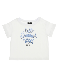 Monnalisa White T-shirt With Blue Summer Print