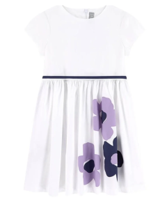 Il Gufo Girls White Dress With Purple Flowers