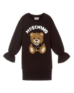 Moschino Girls Black Towelling Teddy Bear Logo Dress
