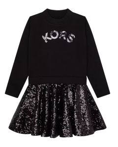 Michael Kors Girls Sparkly Black Long Sleeve Dress With Sequins