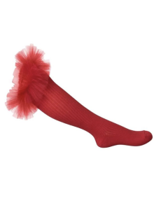 Daga Girls Red Knee High Socks with Tulle Embellishment