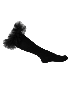 Daga Girls Black Knee High Socks with Tulle Embellishment