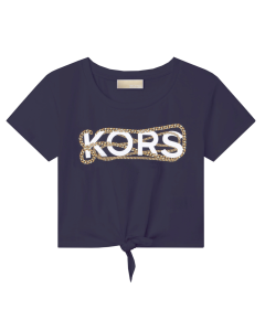 Michael Kors Girls Navy Blue Short Sleeve T-Shirt With Gold Chain Logo